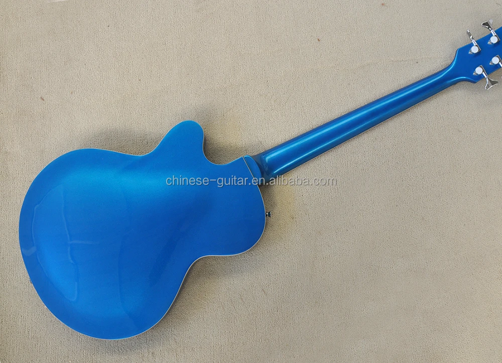 Flyoung Metal Blue 5 Strings Electric Bass Guitar Rosewood Bass Guitar Side Hole Body Bass