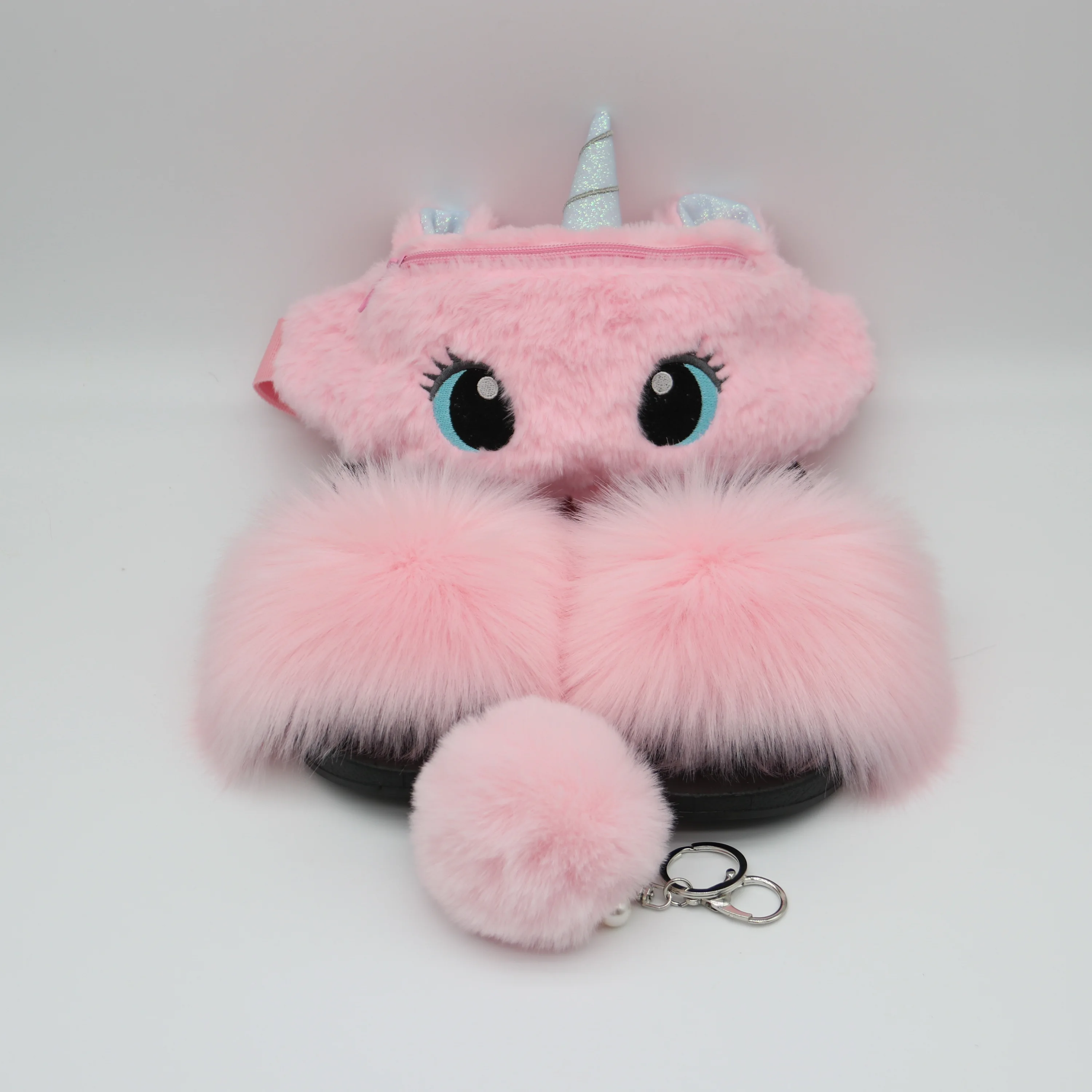 Детская сумка через плечо фиолетового цвета для девочек, забавная сумка с мультяшным единорогом, пушистые плюшевые меховые сланцы