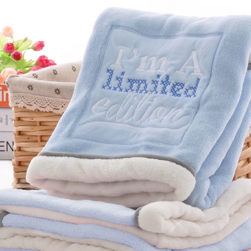 Neutral Solid Color Flannel Personalized Embroidery Baby Blankets