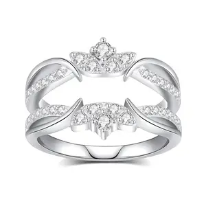 Elegant Double-Band Crown Design Ring Embellished Silver Plated Jewelry for Women Wedding Engagement Promise Ring Fashion
