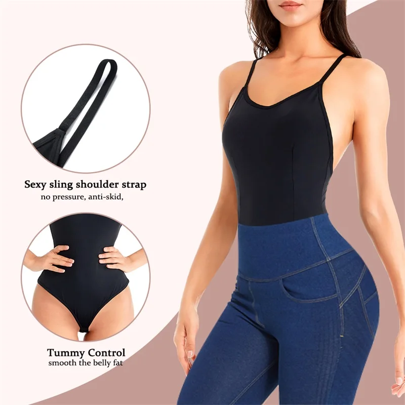 Hot Sale Full Body Women Plus Size Seamless Tummy Control Shaper Shoulder Strap Waist Trainer Backless Thong Bodysuit Shapewear