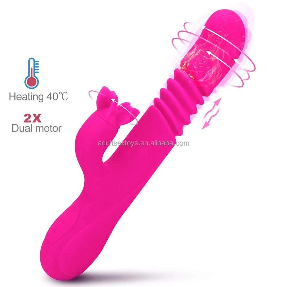 3 in 1 Rechargeable Rabbit Vibrator Thrusting Dildo 20 Modes Heating & Rotating Dual Motors Woman's Sex Toys