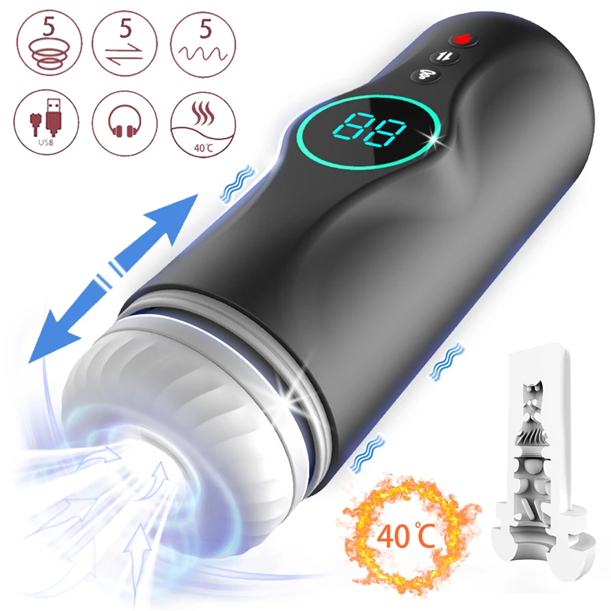 Heating Masturbation Game Cup Automatic Thrusting Vibrator Real Vagina Male Masturbators Sex Toys for Man