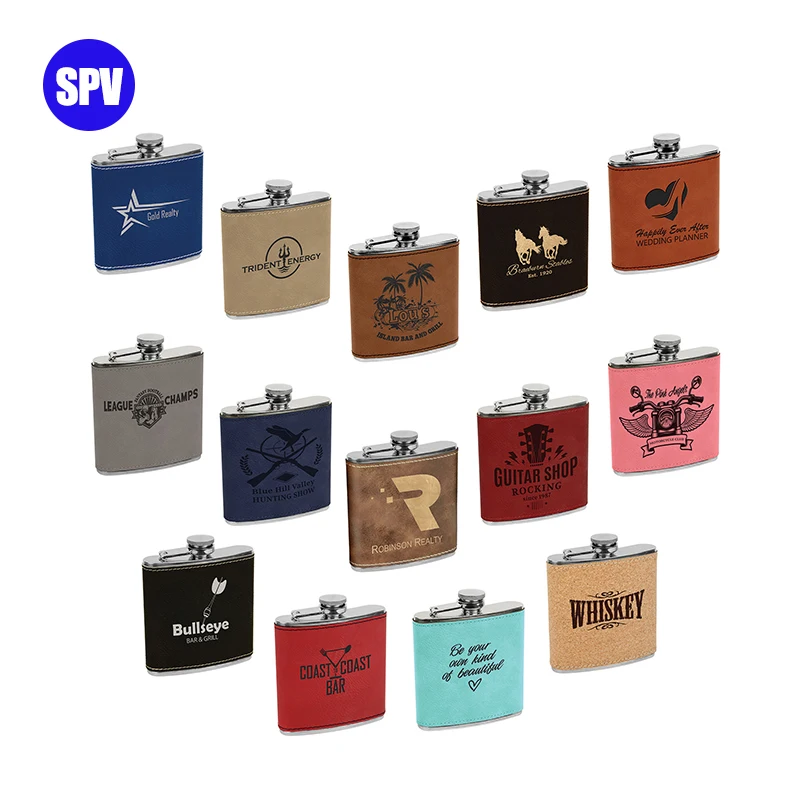 SUPERNOVA laser leather flask, hip flask laser, rapwood hip flask 8oz laser engrave supplier