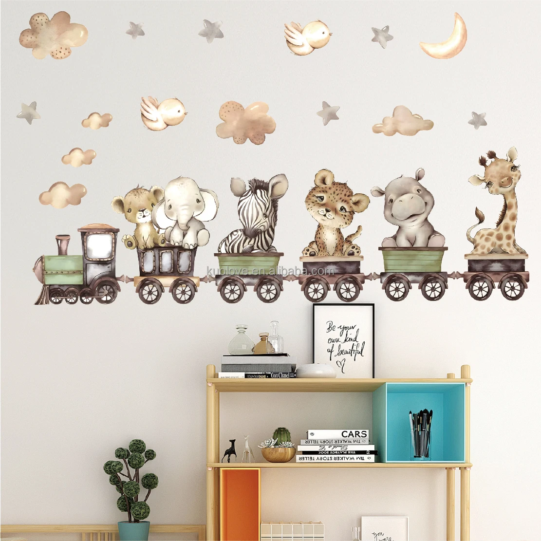 Cute Steam Train Animal Cartoon Wall Stickers Children's Bedroom Living  Room Decoration PVC Wallpaper Self-adhesive Stickers, image size:1111x1111
