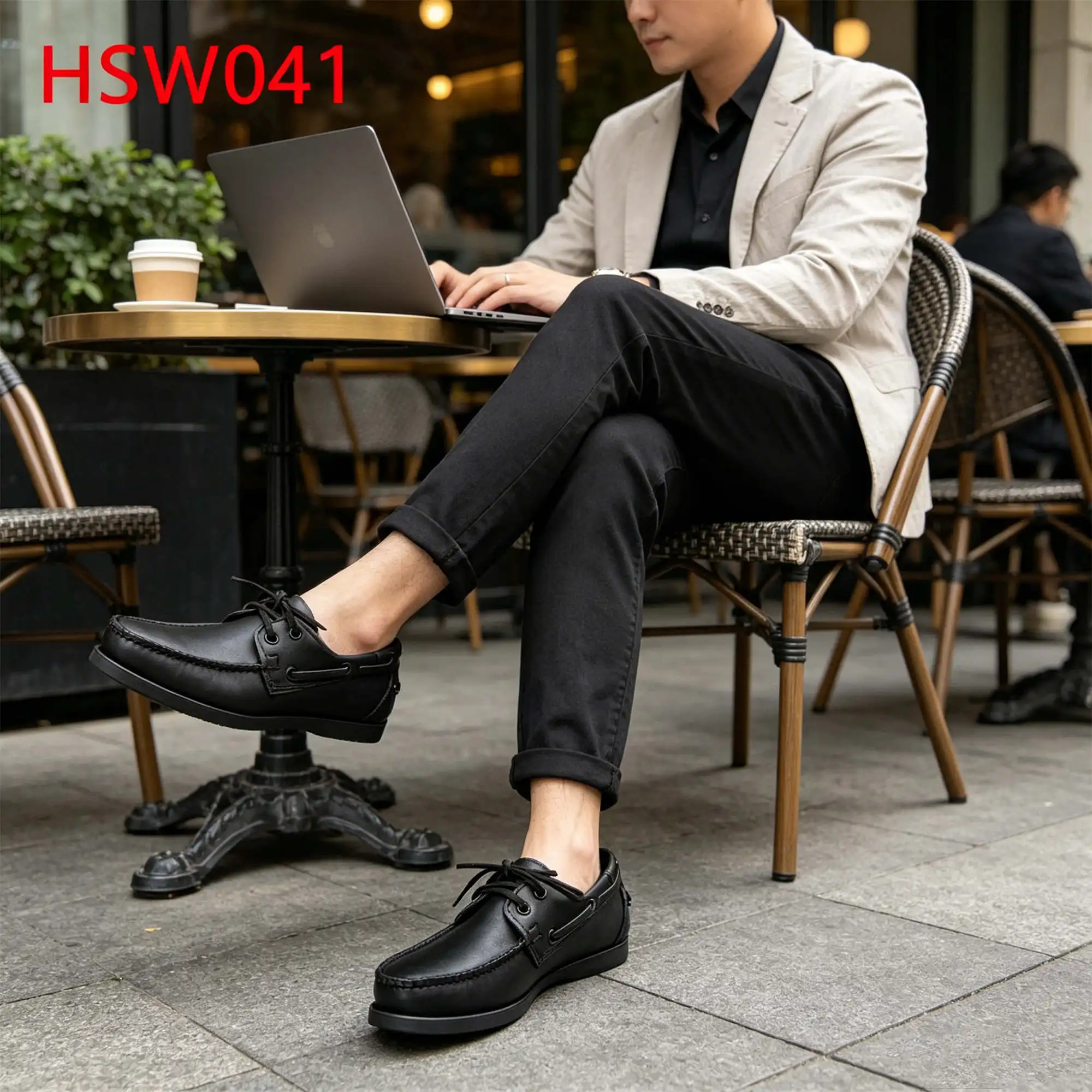 CXT,Relaxed-Fit Feet Natural Cow Leather Casual Soild Black/Brown Boat Shoes Flat Outsole Harbor Dockside Walking Shoes HSW041