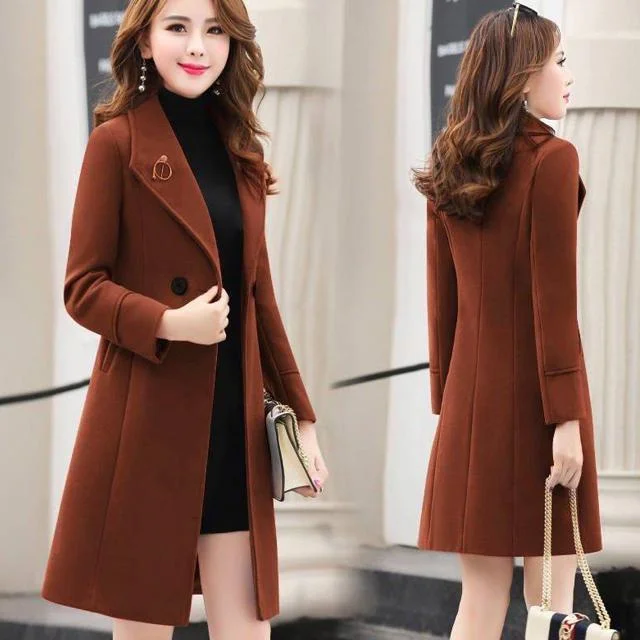Wholesale Woolen Coat Women's Fall Winter Mid-length Cardigan Plus Size ...