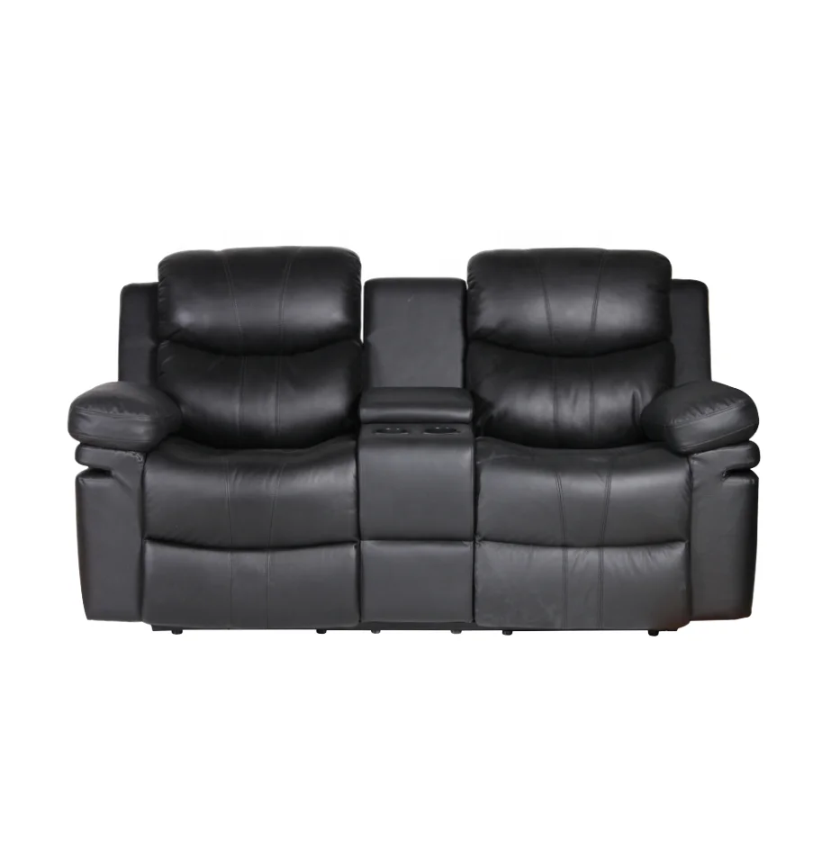 Modern Sx81842 Manual Recliner Sofa With Coffee Table Two Seat Top Leather+pvc Metal Frame