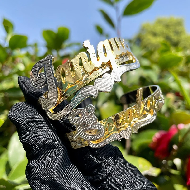 3D Name New Ladies Personalized Customized Family 3D Name Adjustable Cuff Bracelet for Men Women Jewelry Gift Bangle