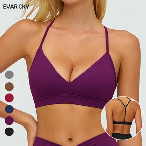Evaricky Adjustable V-Neck Padded Removable Cups Crop Top Activewear High Support Y-Back Sports Bra for Yoga Running & Fitness