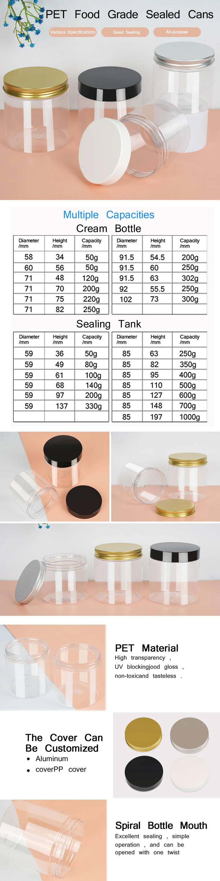 Transparent Cosmetic Skincare Plastic Jar For Body Butter Food Pet