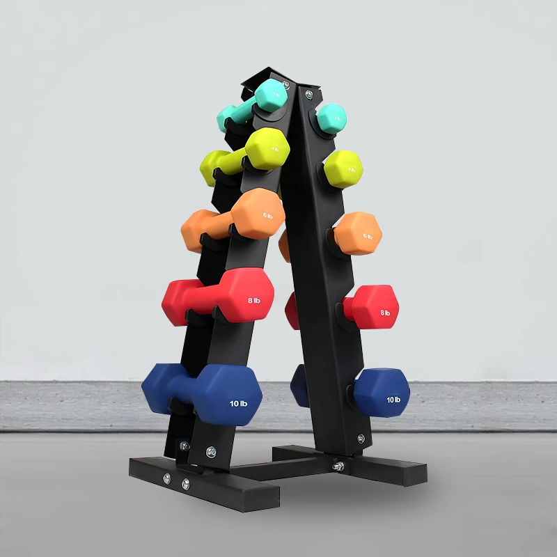 Custom Logo OEM Dumbbell Rack Colorful Hand Dumbbell Small Hex Neoprene  Dumbbells Set for Home Gym Fitness Equipment
