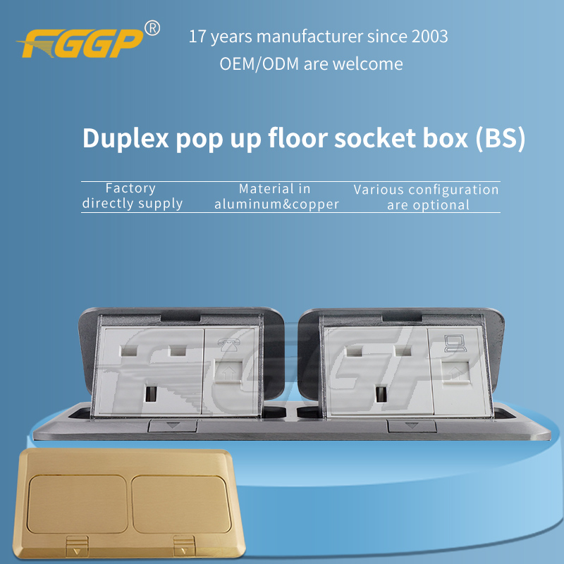 OEM ODM Duplex Soft Starting Saudi Arabia SASO Certificated Floor Socket Box With RJ45 and  UK Style Outlet