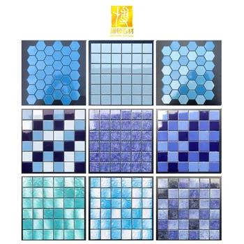 BOTON STONE Wholesale Mosaic Swimming Pool Tile Square Blue Ceramic Mosaic Bathroom Glass Wall Tile