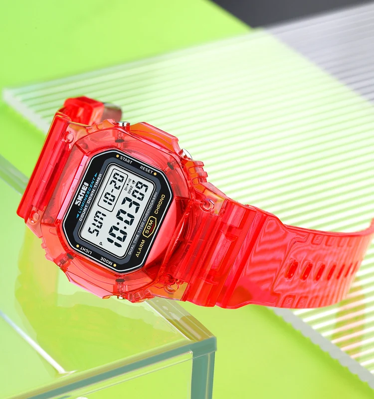 Skmei 1999 Custom LE Light Hand Watch Reloj De Hombre 50m Wristwatches Transparente Band Led Digital Sport Watches for Men