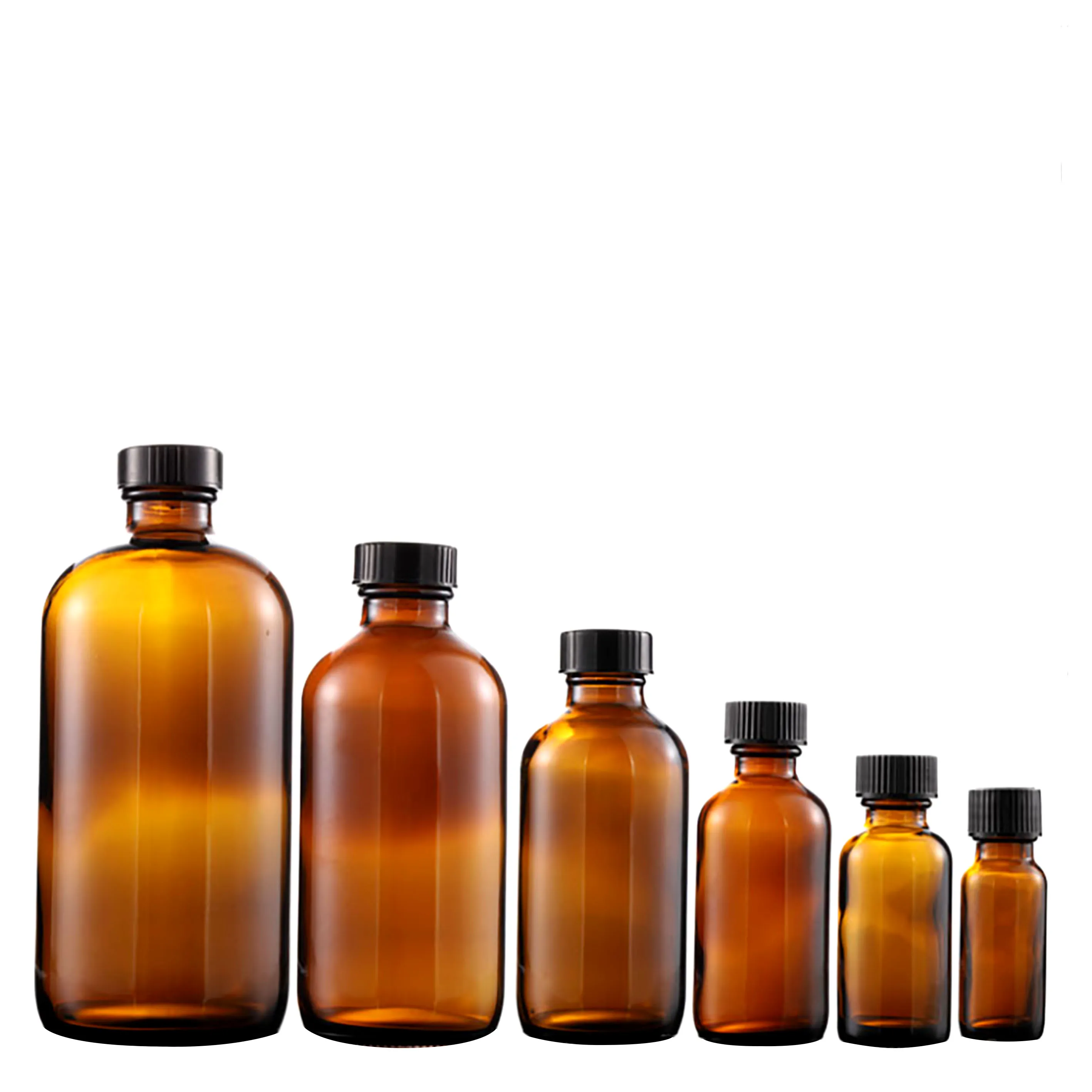 product hot sell empty amber glass bottle boston round glass essential oil bottle 15ml 30ml 60ml 120ml 240ml 480ml with phenolic cap-29