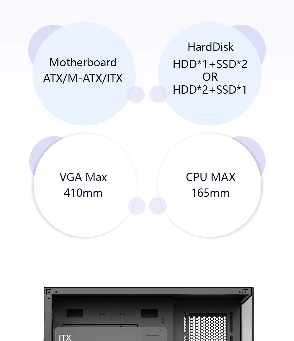 Ruix Hot Sale High Quality OEM ODM White Desktop ATX Micro ATX Side Panels Tempered Glass Computer Case Gaming PC Case Gabinete