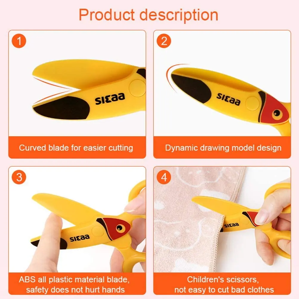 Qucoqpe Kawaii Scissors for School Kids, Cute Animal Designs Toddler Safety Plastic Scissor, Preschool Training Scissors Toddler Craft Scissors, Size