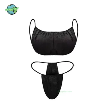 Disposable Panties for Women Spa T Thong Underwear Tanning Wraps Individually Wrapped Black disposable spa bra and panties