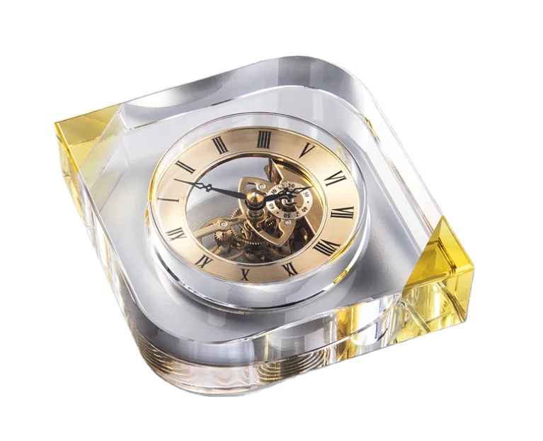 Customized K9 Crystal Glass Obelisk Clock Fo Home Decorative Business Craft Gifts Tabletop Desk Trophy Award for Love Theme