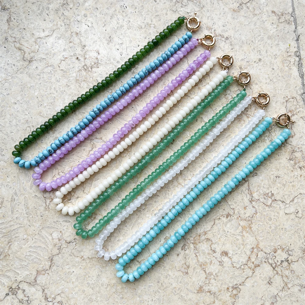 Simple Design Wholesale Gemstone Beads Necklace Abacus Shape Natural Stone  Jewelry Handmade Healing Crystal Choker Jade Necklace