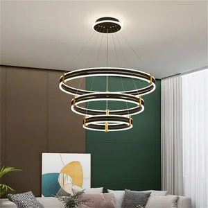Fixture Round Multy Ring Pendant Light Contemporary Acrylic Rings Black Finish Pendant Light
