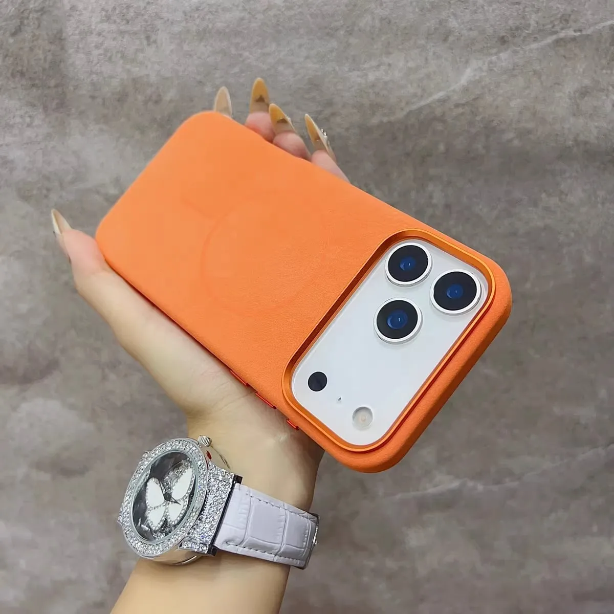 Elephant Texture Matte Color-Block Magnetic Phone Case for 17 Pro Max 16 Pro Max 15 14 Plus 13 Pro Max
