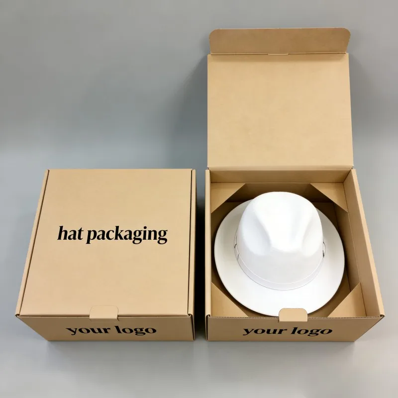 Exklusiv, robust och återvinningsbar anpassad partihandelsfrakt-papperslåda för topphatt, ullhuvudbonad och baseballkeps – modeförpackningslåda
