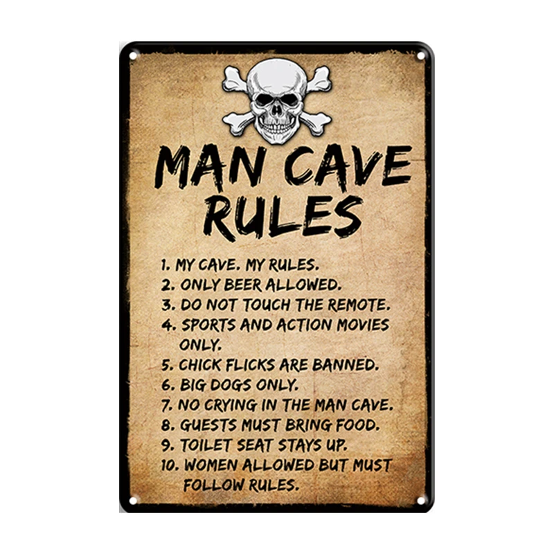 Man Cave Rules Metal Poster Vintage Tin Sign Funny Warning My Rules Caution for Bar Pub Club Game Room Wall Retro Plate