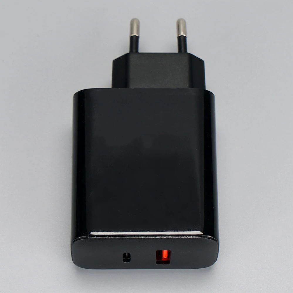 EU/Europe Plug 1 USB-A + 1 USB Type-C GaN Black Travel/Wall charger 110V-230V 2081