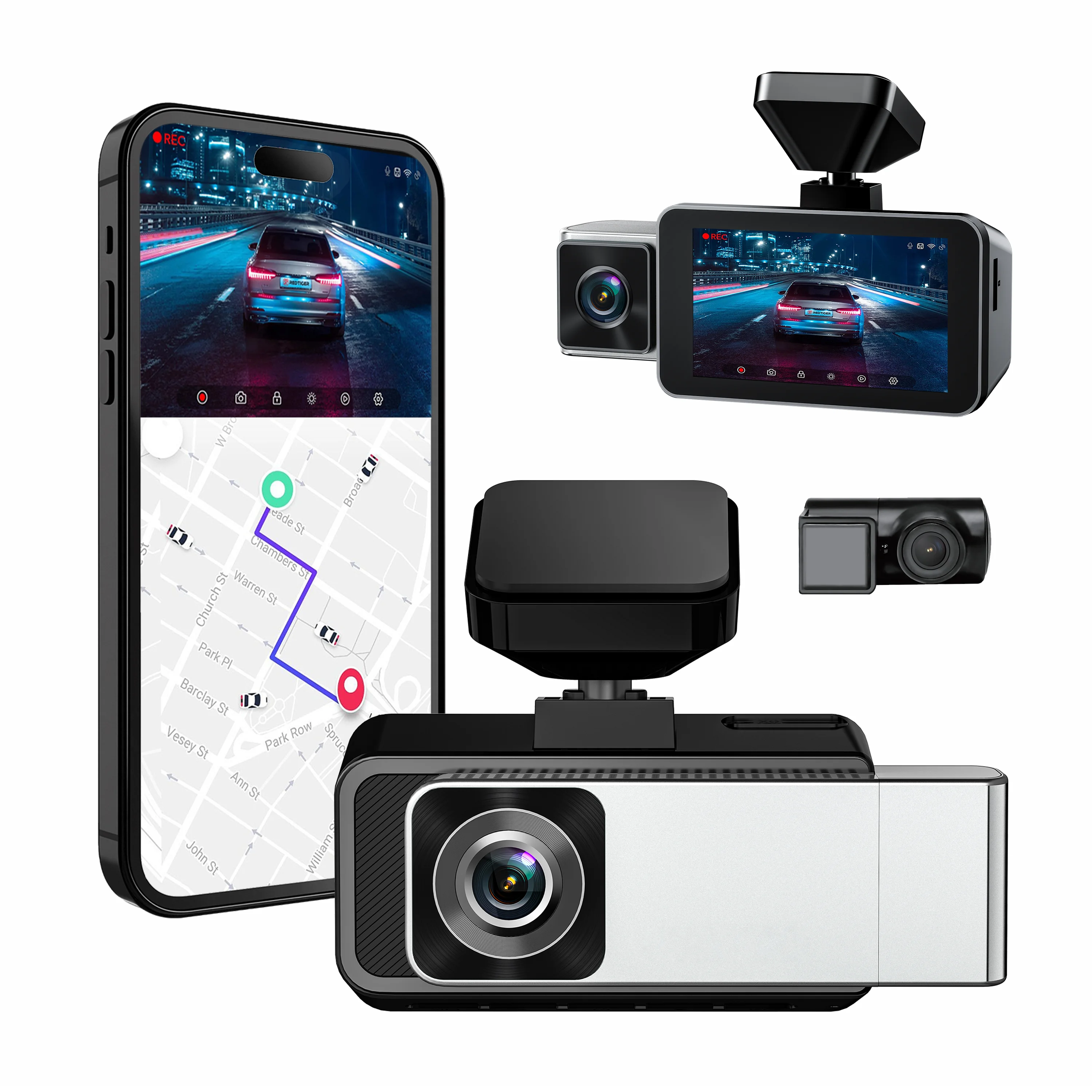 HD 4G palubní kamera, 3kanálový nahrávač 2K, 1944P+1080P+1080P GPS černá skříňka s 3,0 palcovým displejem pro senzor Sony Starvis, noční vidění