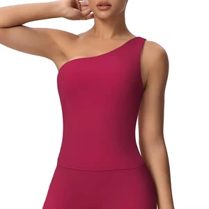 Women One Shoulder Seamless Breathable Quick Dry Sweat-Wicking Active Stretch Workout Tank Tops for Gym Training