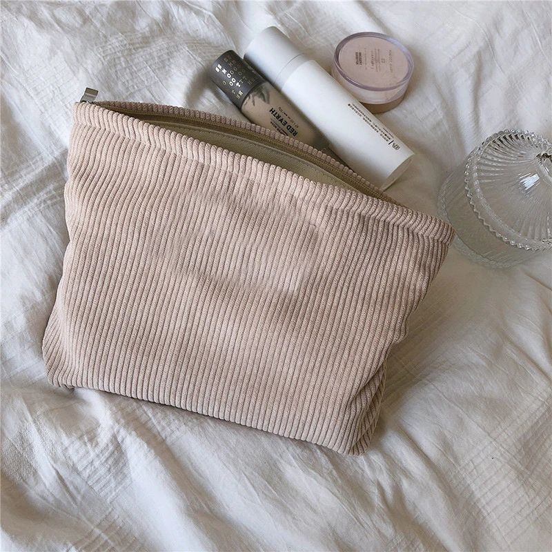 BSCI Factory Custom Cream Small Skincare Cosmetic Organizers Zipper Corduroy Makeup Bag Personalized