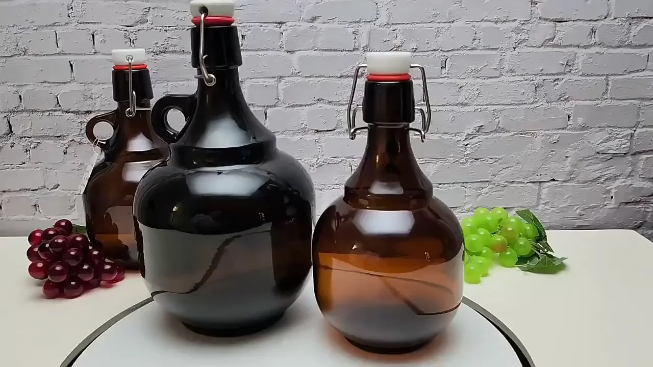 Wholesale Amber Colored 1l 2l Beer Growler Stout Beer Glass Bottle With