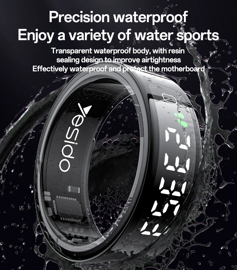 Yesido LCD Real-time Digital Display Dual-channel Sensor Precision Waterproof 24-hour Health Management Smart Ring IO36
