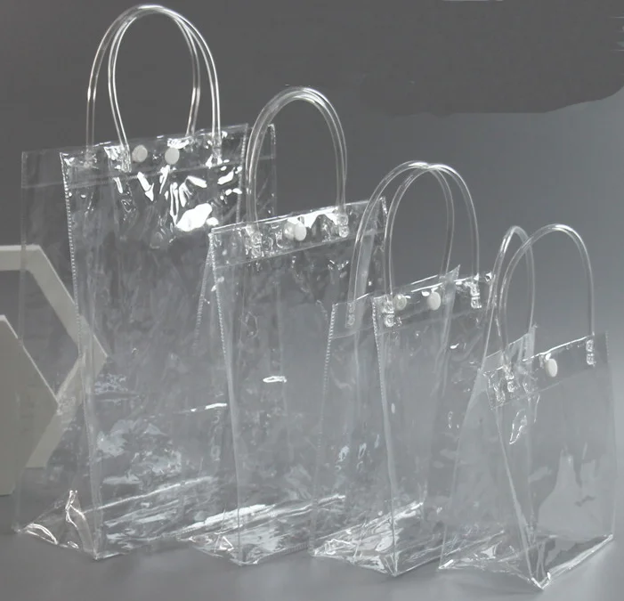 Cheap Clear Plastic Gift Bags With Handle,Reusable Transparent Pvc Plastic Gift Wrap Tote Bag