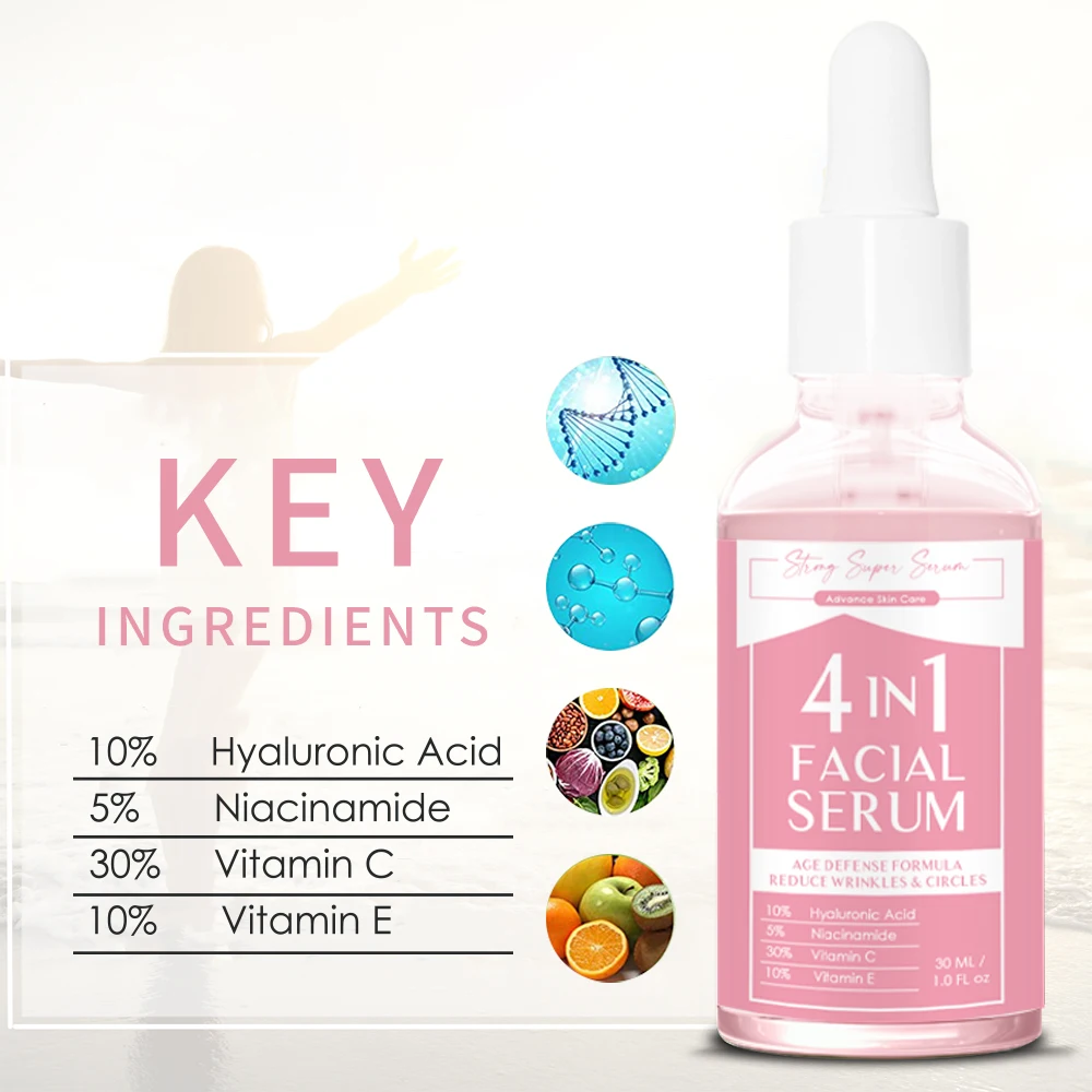 AiXin Vegan Organic Hyaluronic Acid Niacinamide Vitamin C Vitamin E Face Serum Essence Facial Whitening 4 in 1 Serum