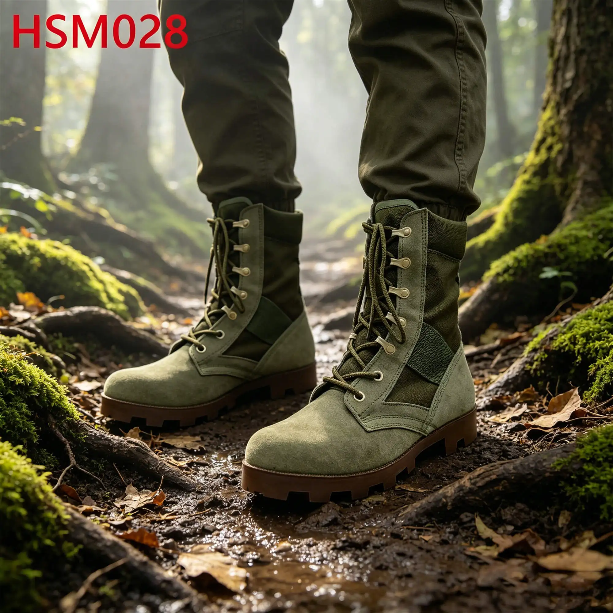 ZYF,Field Operation Classic Easy Hidden Green 8 Inch Jungle Boots Swamp Walking Rip-stop Suede Leather Hunting Boots HSM028