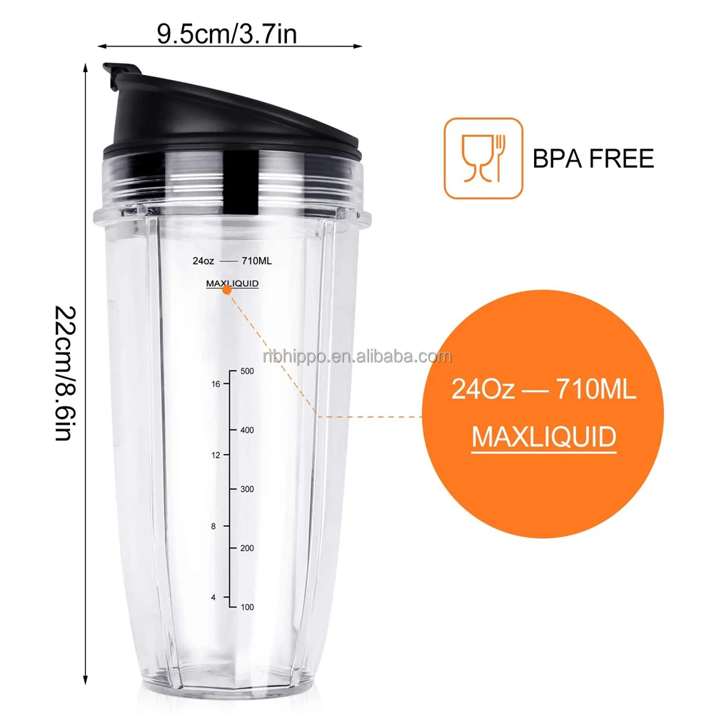 24 Oz Cup With Sip & Seal Lid Replacement Compatible With Nutri