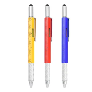 2026 Hot Selling 6 in 1 Top Touch Ball Pen with Level and Screwdriver Level Measure Ruler Multi Function Tool Pen