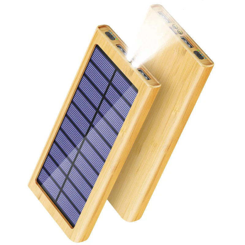 Custom Outdoor Fast Charging Mobile Eco Friendly Wood Portable Led Light up Pd Wooden Powerbank 10000mah Solar Bamboo Power Bank