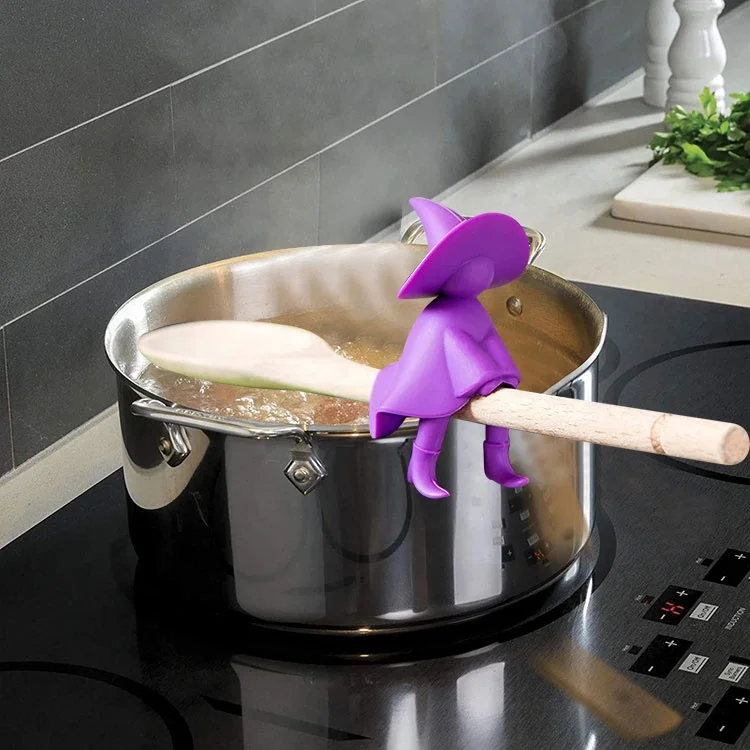 ODM & OEM 3,35 & 1,89 дюймовый нескользящий держатель ложки, органайзер для плиты Witch Agatha BPA-Free силиконовый Подставка для ложки, паровой реле