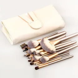 Высокое качество, индивидуальный образец, 18 шт., кремово-белый, оптовая продажа, профессиональный логотип, индивидуальная этикетка, набор кистей для макияжа с чехлом