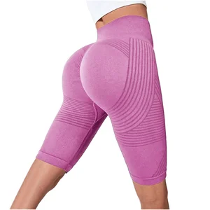 Seamless High Waist Yoga Shorts Hip Lifting Fitness Pants Leggings Elastic Waist Solid Spandex/Nylon Knee Length
