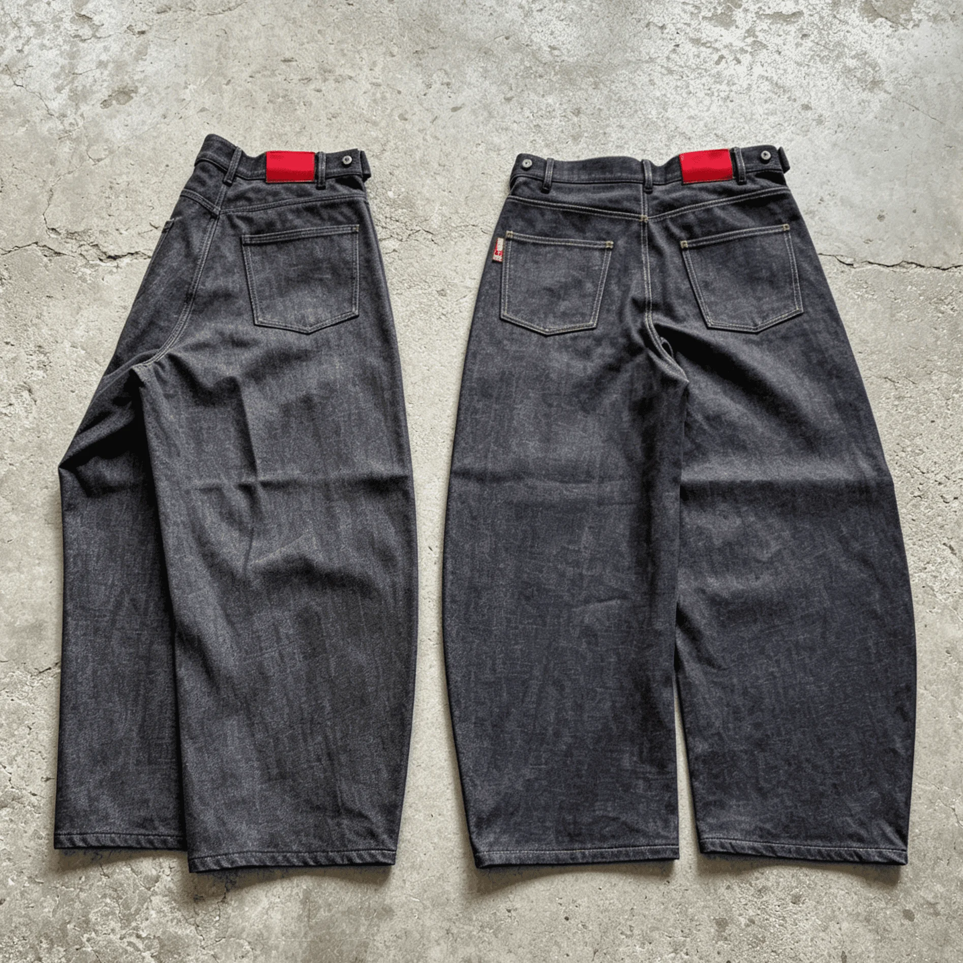 Wholesale Custom Logo Black Washed Cotton Denim Wide Leg Baggy Button Fly Streetwear Loose Fit Vintage Wear Men Denim Jeans gallery 2