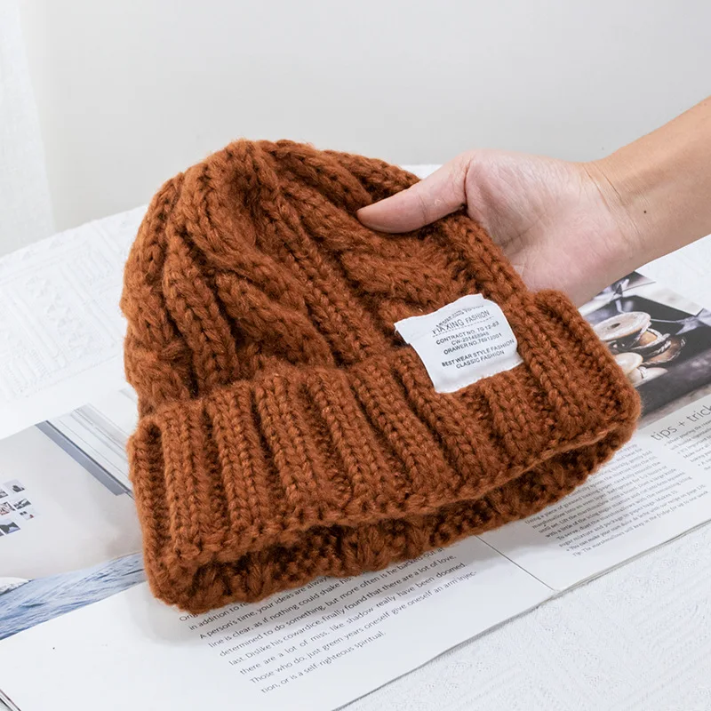 Custom Embroidery Logo Solid Color Warm Winter Beanie Knit Hat