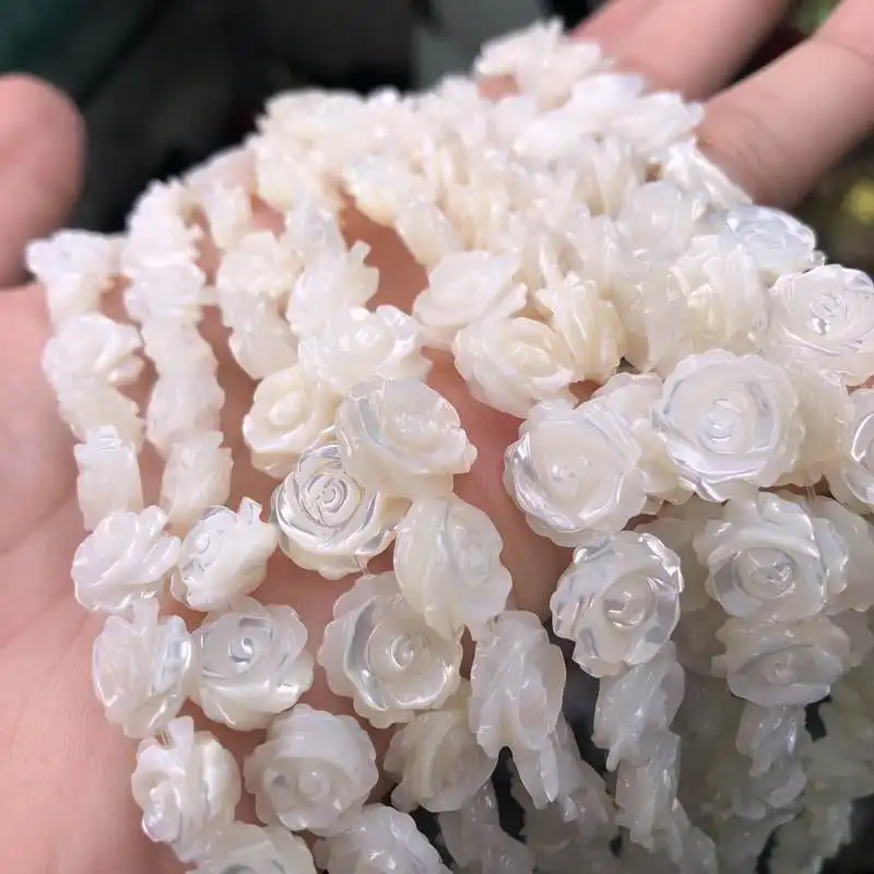 White Shell  Mother of Pearl Shell Beads Strand Rose Flower Shape Full/Half Drilled  for Making Earrings