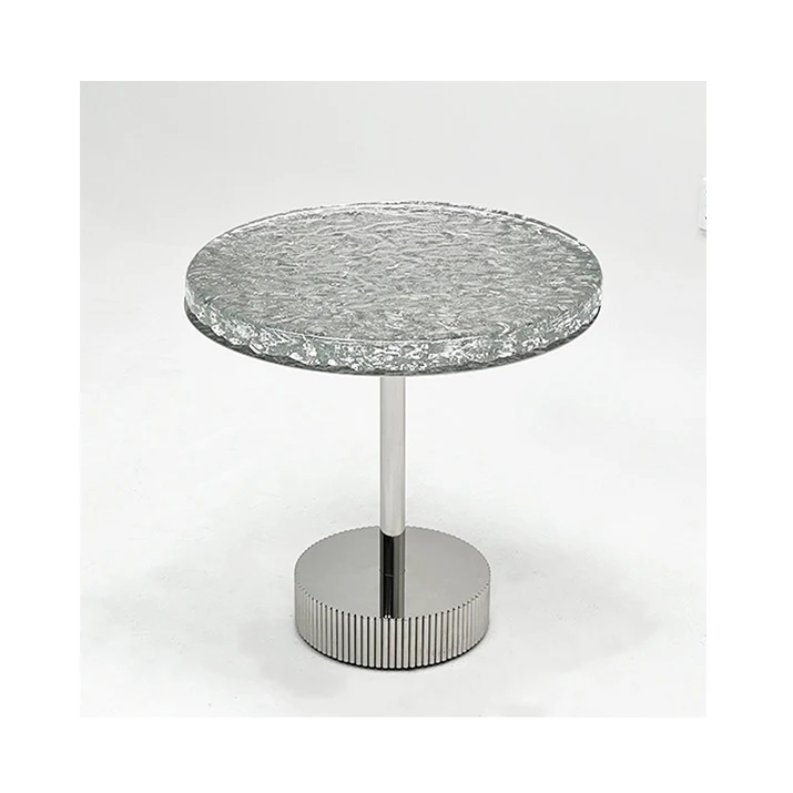 Livingroom furniture metal base crystal glass round coffee side table