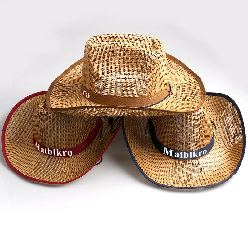 JINTN Men's Wide Brim Straw Cowboy Hat - Summer UV Qatar