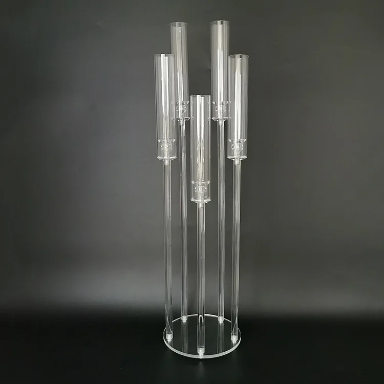 Hushee Set Di 8 Candelabri In Acrilico Trasparente A 5 Bracci, Portacandele Conici Con Base Rettangolare, Altezze Variabili 25-45 Cm, Per Candele LED, Decorazioni Per Matrimoni E Camino